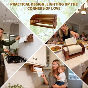 Wooden <b>Paper</b> Towel Holder Wall Mount Under Cabinet Countertop <b>Kitchen</b> Storage Organizer - Product Image 3