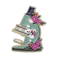 Broche en émail rétro et vintage, motif microscope et fleur, style scientifique, pour sac à dos, revers, chapeau, badge, bijou, cadeau pour amis