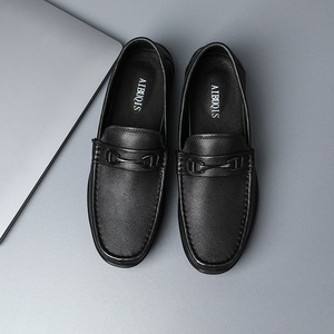 AIBOIS Mocassins pour hommes à bout rond en cuir véritable, chaussures de bureau confortables, semelle en caoutchouc noir - Product Image 1