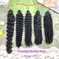 Cheveux humains bouclés en vagues d'eau pour tresses au crochet, noir naturel, fabriqués à la machine, effet plume, vente en gros