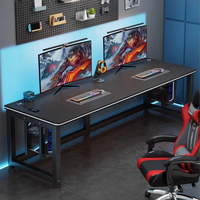 Bureau de jeu noir à double poste, table PC longue et robuste avec grand plateau pour 2 moniteurs et configuration de jeu