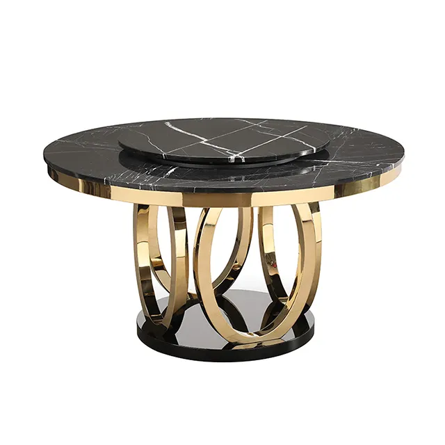 Mesa de comedor con marco de acero inoxidable cromado 2024 con mesa de comedor superior de mármol de alta calidad a la venta CT