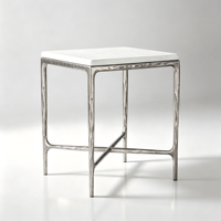 Table de chevet moderne en laiton massif ou en acier inoxydable avec plateau en marbre carré, meubles de chambre à coucher écologiques et durables