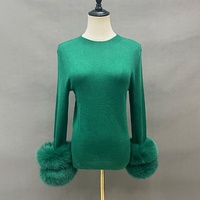 Pull-over pour femme, col roulé, hiver, avec bordure en fourrure de renard, cardigan de haute qualité