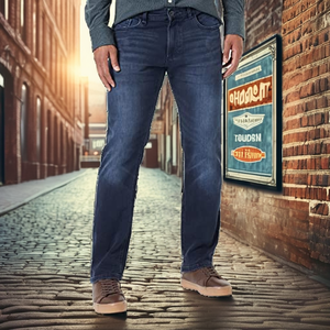 Pantalon Homme Coupe Droite Taille Basse Extensible Effet Délavé Vintage Brodé Poches Arrière Coupe Ample Écoresponsable – Nouveauté Promotionnelle - Product Image 2