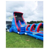 Toboggan aquatique gonflable commercial en PVC à double chute d'eau en forme de dauphin et château gonflable pour adultes et enfants 14x4x6m avec arche