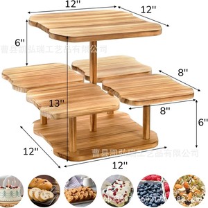 Wooden multi-tiered <b>desktop</b> <b>shelf</b>, square and round adjustable <b>shelf</b>, cake and pastry display tray, wooden <b>desktop</b> storage rack - Product Image 4