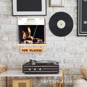 Wooden record display rack, <b>vinyl</b> record holder, American style record shelf, solid wood <b>wall</b>-mounted storage rack - Product Image 1