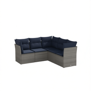 Gray Poly Rattan Patio <b>Sofa</b> <b>Set</b> With Cushions Outdoor Garden <b>Sofa</b> Contemporary Design - Product Image 1