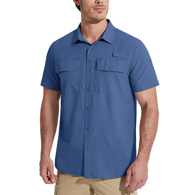 Individuelle Herren-Fischereihemden Kurzarm UPF 50+ Sonnenschutz Knopf-Down-Hemd Schnelltrocknung Kühlhemd für Wandern Safari