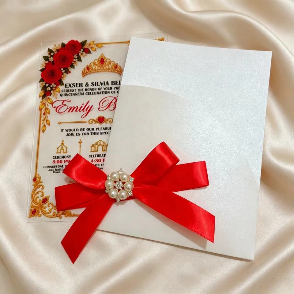 UV Printing Clear Acrylic Quinceanera Invitation with Laser Card and ...