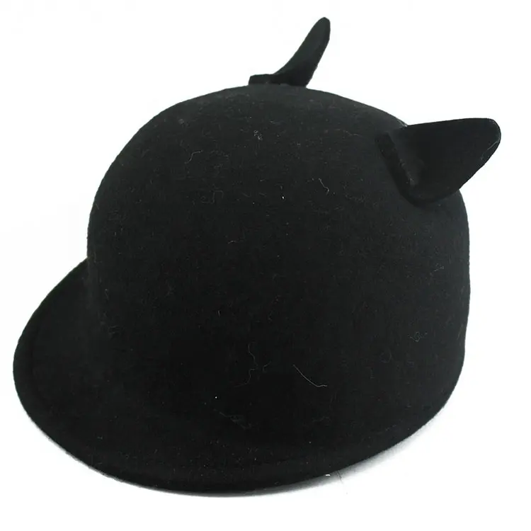 Feltro de lã chapéu fedora com urso bonito orelhas de gato para crianças e adultos