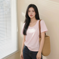 T-shirt en coton pour femme, nouveau style décontracté, couleur unie, col en U, coupe ample, épaules dénudées, manches courtes, personnalisable