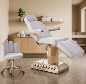 Mesa de masaje de cuero blanco ajustable para tratamientos de belleza, masajes faciales y quiroprácticos - Product Image 1