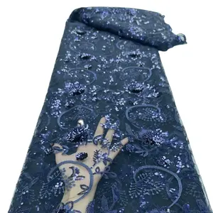 女性のドレスのための高販売ブライダル刺Embroideryビーズレース生地アフリカンビーズスパンコールレース生地