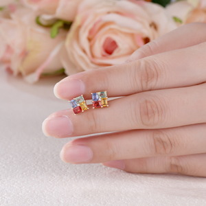 Joyería de oro 18k de lujo personalizada, pendientes de tuerca de zafiro de color diamante Natural de alta calidad, regalo elegante para mujeres para cumpleaños - Product Image 2