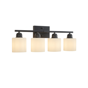Modern Bathroom <b>Vanity</b> Light 4-Light Black Iron Wall Mounted Frosted Glass Shades E26 Socket <b>LED</b> Warm White 3500K - Product Image 1