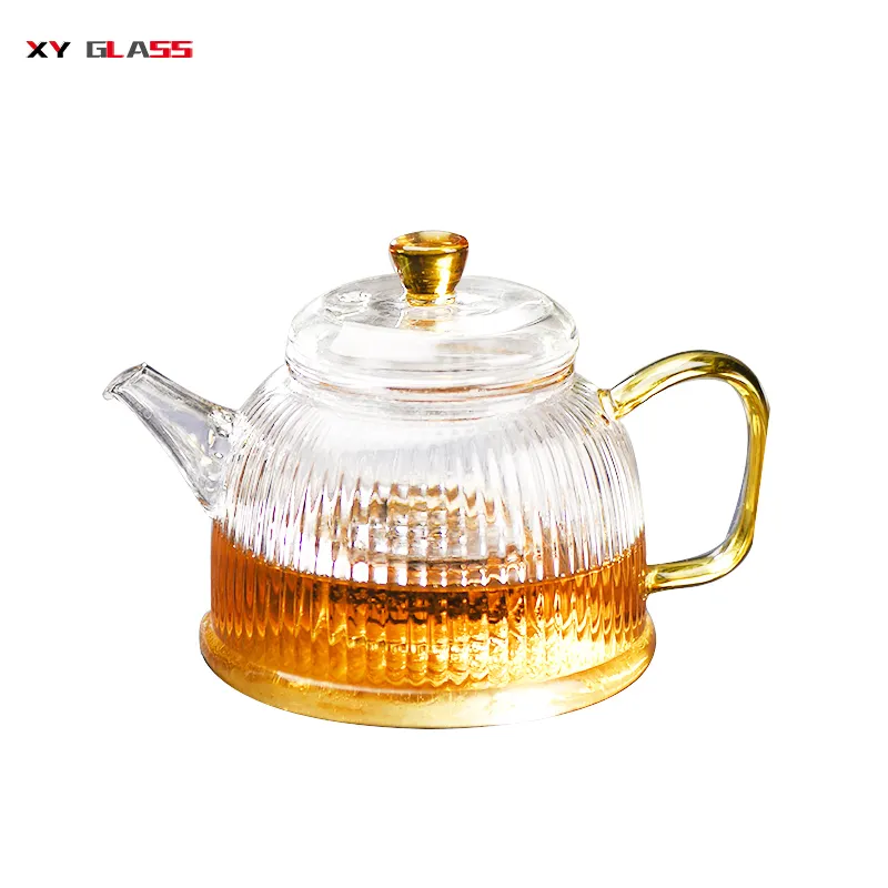 sublimation cooking glass infusion with golden handle green teapot