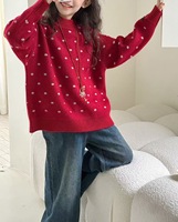 Pull en tricot pour filles de style coréen 2026, gris marine, rouge à pois, 2-9 ans