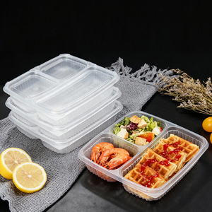 Wholesale Restaurant 3 Compartment Catering Microwavable BPA Free Disposable Plastic 1200ml Food Container Lid Meal <b>Box</b> Takeaway - Product Image 1