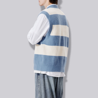 Pull tricoté à col en V pour homme, pull à rayures, Style Jacquard, blanc, bleu, personnalisé, automne, hiver