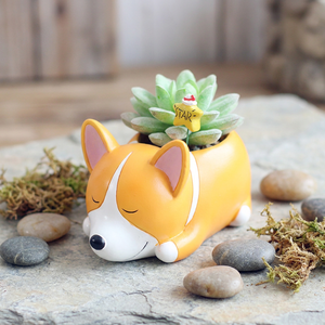 Maceta <span class=keywords><strong>de</strong></span> Poliresina con Diseño <span class=keywords><strong>de</strong></span> Corgi Durmiendo, Marca ROOGO, con Orificio <span class=keywords><strong>de</strong></span> Drenaje, Diseño <span class=keywords><strong>de</strong></span> Dibujos Animados, Decoración Ecológica para el Hogar - Product Image 3