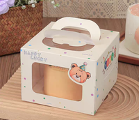 Boîte à gâteau minimaliste avec fenêtre transparente et poignée robuste, emballage élégant pour pâtisseries et desserts, logo personnalisé disponible