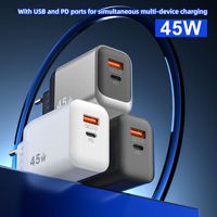 Adaptateur multi-ports 45W à coque argentée A+C pour téléphones mobiles Android, charge rapide QC3.0/PD, type C EU/US/UK