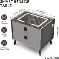HomeMore Mesita de Noche Inteligente de Madera Maciza con Tapa de Vidrio Templado, Mesa Auxiliar Moderna de Alto Brillo para Dormitorio Principal, Juego de Muebles