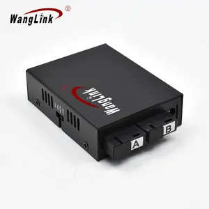 Wanglink 10/100/1000Mbps PoE媒体转换器2 SC单光纤，带4 Lan 20KM媒体转换器，带外部65w功率