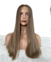 Perruques en cheveux Remy européens, couleur brun clair, petites, pour tulle, double densité, 50 cm de long, couleur balayage, ondulation naturelle, perruque à tulle sur le dessus, livraison rapide
