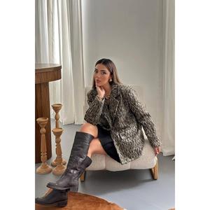 Chaqueta Blazer de Lana con Estampado de Leopardo para Mujer, Abrigo Tejido de Manga Larga para Otoño, Ropa Exterior de Moda - Product Image 5