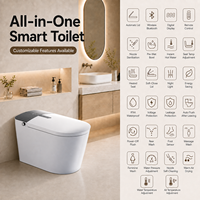 WC intelligent avec bidet intégré, cuvette carrée, télécommande, réservoir d'eau intégré, sans limite de pression d'eau, chasse d'eau automatique, siège chauffant, sécheur à air chaud