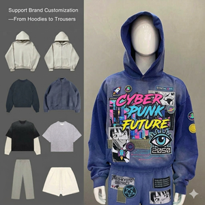 Sudadera con capucha pesada personalizada con cremallera, capucha con ribete <span class=keywords><strong>de</strong></span> piel sintética, estampado gráfico con efecto deslavado y sucio, estilo gótico streetwear, oversize para hombre - Product Image 6