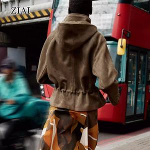 Mode automne nouveautés femmes col montant veste en <span class=keywords><strong>daim</strong></span> à capuche court <span class=keywords><strong>Trench</strong></span> Coat - Product Image 4