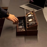 Boîte à montres en bois à deux niveaux en noyer pour hommes, présentoir poli avec tiroir porte-montres