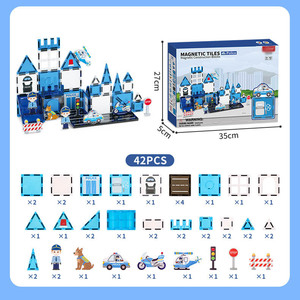 Ensemble de construction magnétique en cristal série Police 28-42 pièces, jouet de construction 3D STEM avec blocs magnétiques Voiture de police et Hélicoptère - Product Image 5