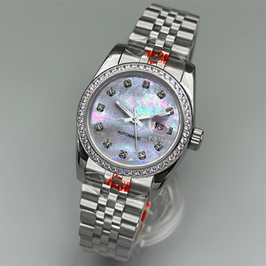 Montre pour femme de luxe OEM NH05, mouvement mécanique, cadran en nacre, bracelet <span class=keywords><strong>Jubilee</strong></span>, verre saphir, date - Product Image 3