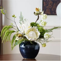 Arrangement floral artificiel minimaliste moderne en protea, ensemble complet avec vase en céramique, centre de table pour la décoration du salon