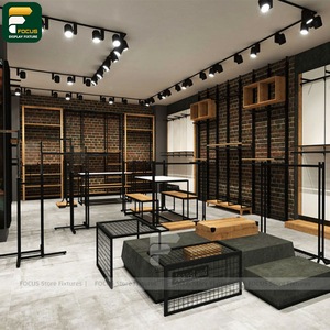 ตู้โชว์เสื้อผ้าร้านแฟชั่นแบบกำหนดเอง แผงติดผนัง เคาน์เตอร์คิดเงิน ไฟส่องสว่าง กระจกเงา - Product Image 1