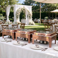 Chauffe-Plat Commercial de Luxe Premium Carré Or Rose avec Couvercle en Verre et Charnière Hydraulique pour Buffet