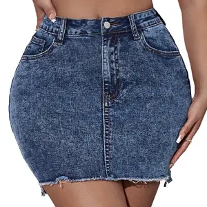 Женская Облегающая джинсовая мини-юбка с высокой эластичной талией и необработанным подолом