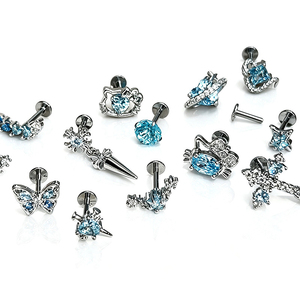 Bijoux de piercing tendance en cuivre et zircon, clous d'oreille et bijoux de corps en zircon bleu (croix, étoile, serpent, cœur) pour cartilage, vente en gros - Product Image 5