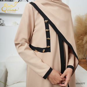 عباءة مفتوحة بتصميم خاص من حبيب بلون الكاكي، ملابس إسلامية دبي، عباءة جديدة مفتوحة بلونين مع شال - Product Image 4