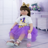 Poupée Bébé Reborn en Silicone Souple 60cm, Réaliste, Fille aux Cheveux Longs, en Vinyle et Tissu, pour Anniversaire