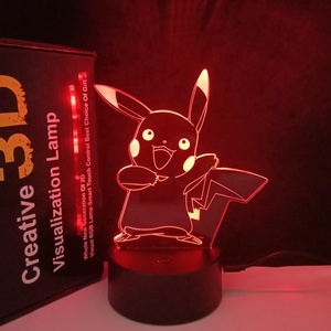 Lampe de nuit à illusion 3D <span class=keywords><strong>Pikachu</strong></span>, 7/16 couleurs changeantes progressivement, télécommande tactile, lampe de table USB Anime pour chambre à coucher, cadeaux de vacances - Product Image 6
