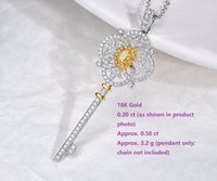 Pendentif Clé en Or Blanc 18 carats avec Diamant Jaune, Pavé de Petits Diamants ; Style Princesse, Frais et Élégant, Touche Aristocratique IG & TikTok