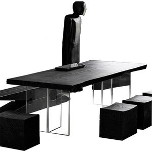 Table en <span class=keywords><strong>bois</strong></span> massif de style wabi-sabi, table à manger suspendue en acrylique, table de travail, table à bulles de thé en <span class=keywords><strong>bois</strong></span> massif - Product Image 1