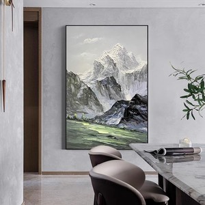 Pintura al Óleo Pintada a Mano, Paisaje de Montaña Nevada, Mural Vertical, Arte de Pared Moderno y Minimalista para Sala de Estar, Fondo de Sofá - Product Image 3