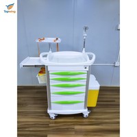 Carrito de Emergencia Médico Moderno para Hospital, 5 Cajones, 3x3 Divisores, Carrito de Enfermería de Plástico, Soporte para Suero, Estante para Desfibrilador, UCI, ER